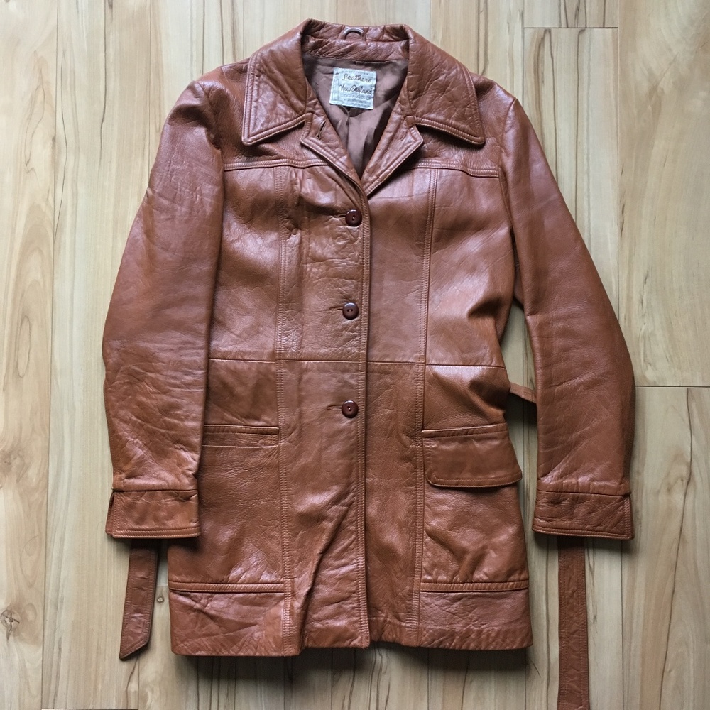 VINTAGE Leather Trench Jacket Medium (Sz 6-8) EUC